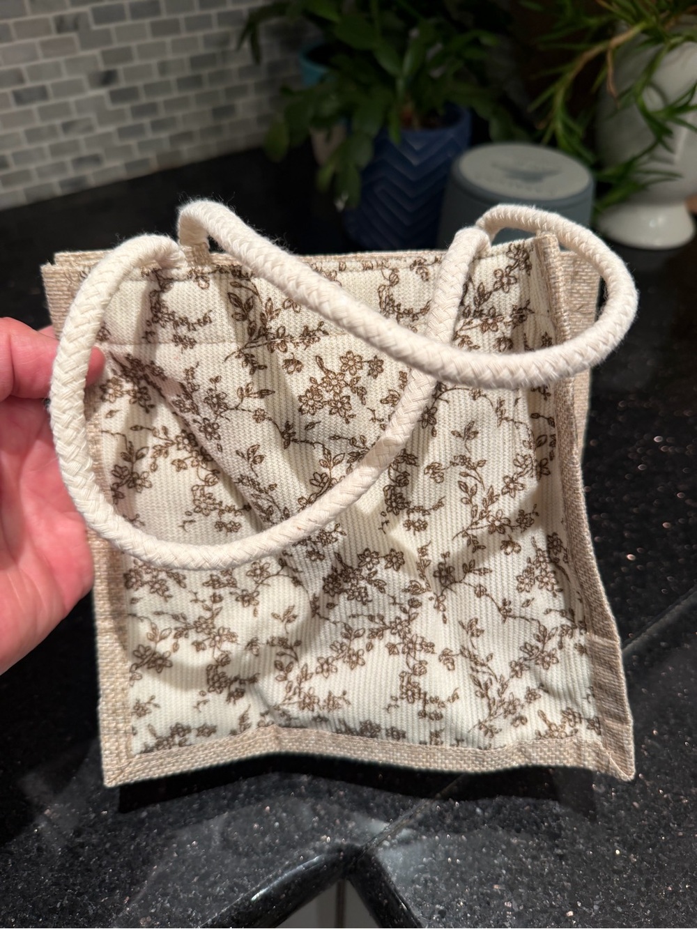 Tiny Light Brown Floral Fabric Hamdbag